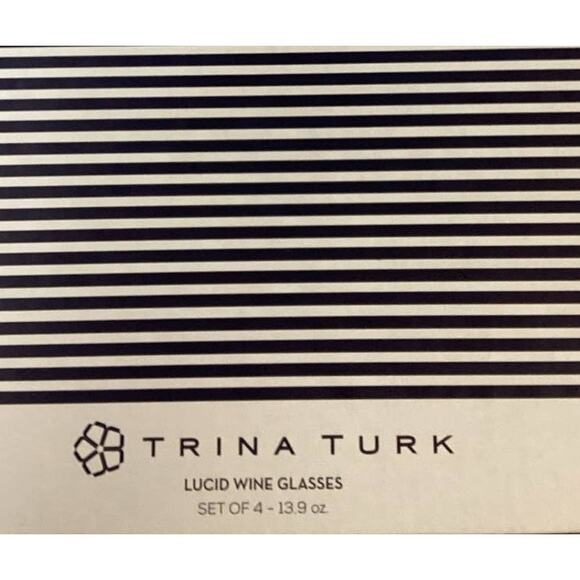 New in Box Trina Turk Clear Lucid 13.9 oz Dishwasher Safe Wine Glasses Set of 4 - Picture 4 of 5